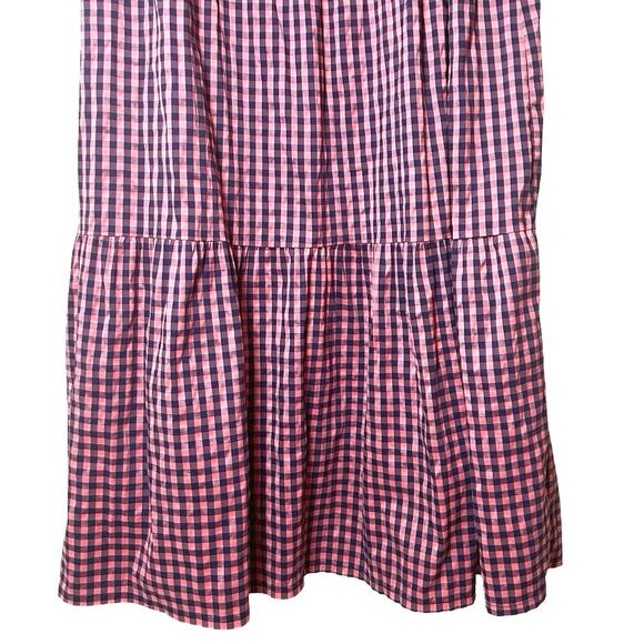 Zara Women’s Gingham Ruffle Prairie Midi Dress Pink/Navy Blue Size Medium - Picture 5 of 9